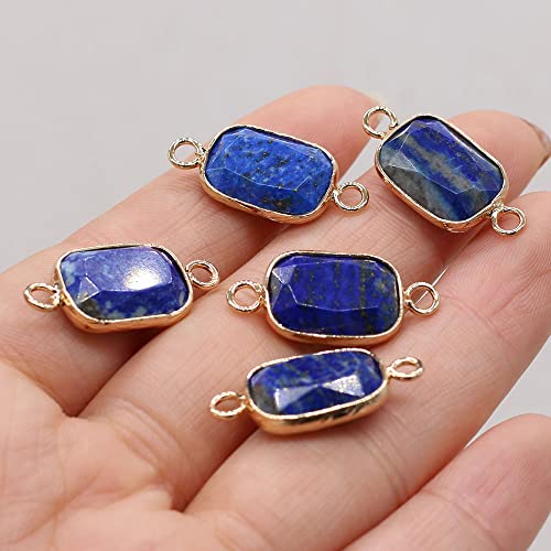 LHJ 7 Pcs Natural Stone Connectors Rectangle Shape Healing Crystal Double Loop Charms for Jewelry Making Necklace Bracelet