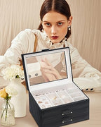 Jewelry Boxes with Glass Lid, Jewelry Boxes for Women 3-Tier Jewelry Organizer with 2 Drawers, Jewelry Display Case Gift for Women Girls Men - Black - color: Black 3-Layer
