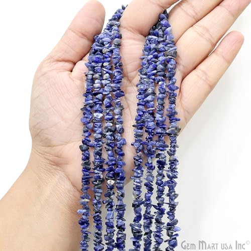 GM GemMartUSA Sodalite Natural Raw Chip Beads Strands | Semi-Precious | AAA+ Quality 1 Strand 34” | DIY Bracelet Jewelry Making, Healing Crystal Craft| 4-6mm - Blue-Color Gemstones (CHSL-70001) - color: Sodalite (CHSL-70001)