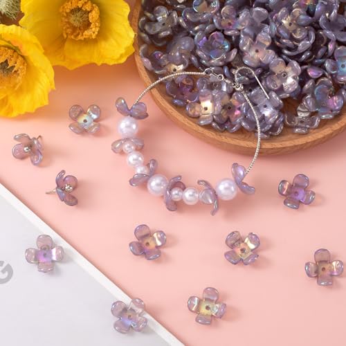 100pcs Cherry Blossom Beads, 5-Petal Acrylic Flower Beads, Mini Spacer Hair Accessories Halloween Christmas for Bracelets Earring Jewelry Making- Gray - color: Gray