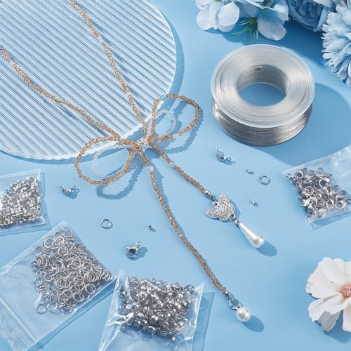 BENECREAT 984 FT Stainless Steel Beading Wire, 0.3mm Tiger Tail Wire with 200pcs Jump Rings, 200pcs Crimp Beads 100pcs Bead Tips and 30pcs Lobster Clasps for Jewellery Making - size: 0.3mm, style: 1 Strand