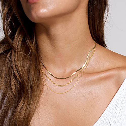 Freekiss Women's Layered Necklace Set - 3 Piece Dainty Gold Jewelry for Everyday Stacking | 14K Gold Plated Snake Chain, Rope Chain, Cuban Chain | Adjustable Length 14-18.5 Inch | Gift Ready - color: Gold, style: Cuban+Box chain+Snake