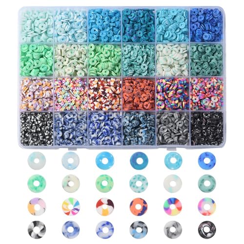 24 Colors 3960 Pcs Polymer Clay Beads Kit for Bracelets Making, Flat Round Spacer Heishi Beads for Craft and Jewelry Making - color: Pure Clay Beads Set-about 3960pcs