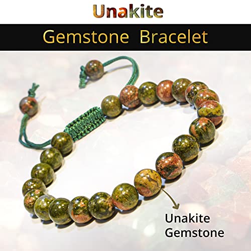 ANAYA AGATE Energy Protection Crystal Handmade Adjustable Bead Bracelet Perfect for Men, Women’s Christmas Gift - Gemstone Healing Stretch Bracelet Pulsera Para Hombre Mujer Stocking Stuffer - color: Unakite