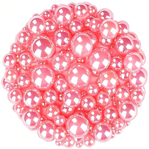 1500 Pcs AB Half Pearls for Crafting, Mixed Sizes 3/4/5/6/8/10mm Flatback Pearl Beads for Crafts, Gems for Nail Art Making, Shoes Clothes Embellishments (A13 Deep Pink AB) - color: A13 Deep Pink AB