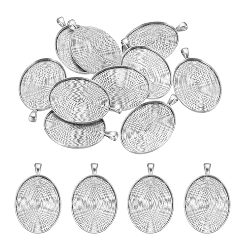 PATIKIL Pendant Trays for Jewelry Making, Blank Pendants Zinc Alloy Oval Bezel Settings Flat Base for Necklace Bracelet Charm - color: Dark Silver Tone