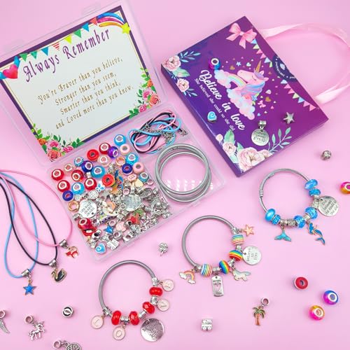 Charm Bracelet/Jewelry Making Kits for Kids Girls,Unicorn Birthday Gifts,Arts Crafts Toys for 5 6 7 8 9 12 Years Old Girls