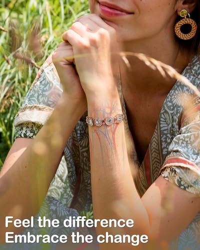 Feraco Pure Copper Bracelets for Women, 4X Ultra Strength Magnetic Bracelet with 3800 Gauss Neodymium Magnets & Dazzling Austrian Cut Crystals Stone, Adjustable Jewelry Gift - style: Sparkle Sphere - Rose Gold