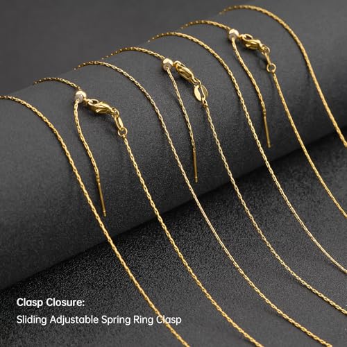 GTVOODX 10pcs Gold Plated Adjustable Thin Necklace Chains Bulk for Jewelry Making Stainless Steel 0.75mm Rectangle Cable Chains with Adjust Clasp for Women - color: Gold Rectangle Cable