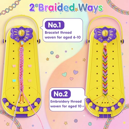 2-in-1 Friendship Bracelet Making Kits: DIY Art and Crafts Jewelry String Braiding Set Toys with Storage Box for Kids - Christmas Birthday Gifts for Girls Age 6 7 8 9 10 11 12 Year Old - Yellow - style: Yellow