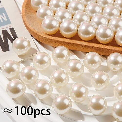 20mm Acrylic Beads 100pcs White Pearl Bead Chunky Bubblegum Beads for DIY Jewelry Making (White Pearl) - color: white pearl
