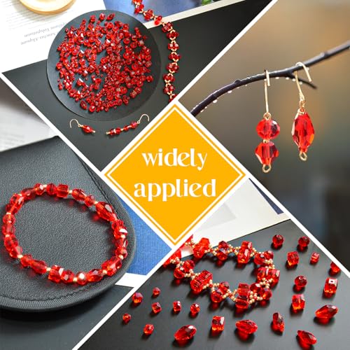 1500 Pcs Crystal Glass Beads for Jewelry Making – 12 Styles Bicone, Rondelle, Cube, Teardrop & 3mm Spacer Beads, DIY Bracelet Necklace Earring Craft Kit with Organizer Box(Red) - color: Red