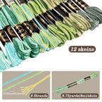 12 Skeins 105 Yards Green Embroidery Thread Variegated Cross Stitch Floss Bulk 6 Ply Polyester Yarn Colorful Friendship Bracelet String for Sewing Making Needlecraft Knitting Stitching DIY - color: Forest Green