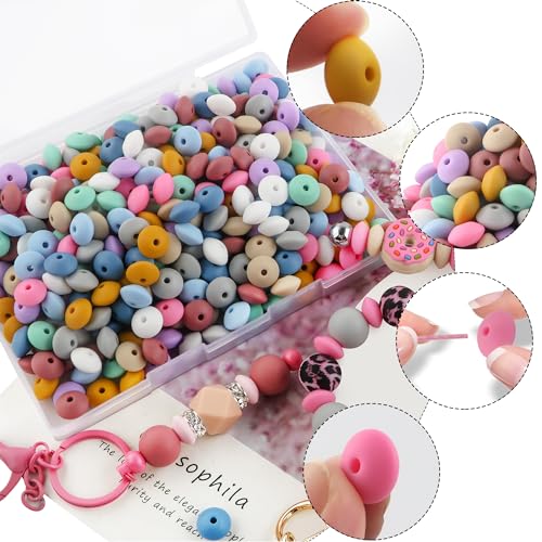 Sunrony 200Pcs Silicone Lentil Beads for Keychain Making,Bulk Mixed Color 12mm Silicone Abacus Spacer Beads for Necklace Bracelet Making Pens (Beauty Lentil) - color: C-Beauty Lentil