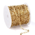 33FT 18K Gold PVD Plated Paperclip Chains Roll, 3.3mm Gold Stainless Steel Oval Link Chains Spool Bulk for DIY Jewelry Making Necklace Bracelet - color: 18k gold(3.3mm)