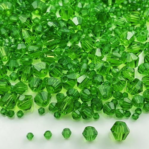 1310pcs Bicone Crystal Glass Beads 2mm 3mm 4mm 6mm 8mm Faceted Crystal Spacer Beads for Bracelets Necklace Pendants Earrings DIY Jewelry Craft Making(Grass Green) - color: Grass Green