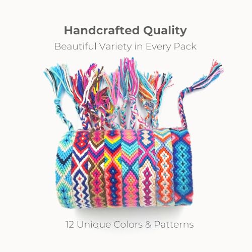 Woven Friendship Bracelets Pack of 12, Handmade Adjustable Bracelets with Sliding Knot Closure for Kids, Girls, Teens & Women, Colorful Bulk Set - style: Handmade bracelet mixed color -12pcs
