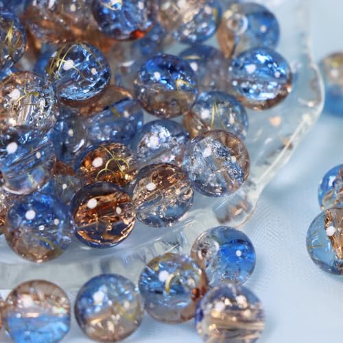 100Pcs 10mm Crackle Glass Beads for Jewelry Making - Round Spacer Crystal Beads Bulk, DIY Craft Supplies for Necklace Bracelet Earrings (Light Blue Coffee) - color: Light Blue Coffee