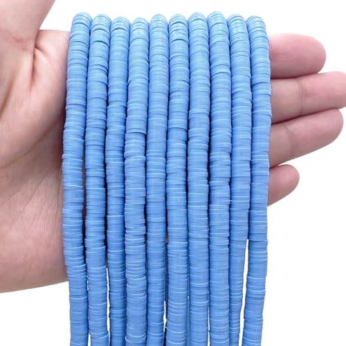 10 Strands Clay Bead, Heishi Beads for Bracelet Stack, Earth Tone Clay Beads for Adults, Flat Beads Kit for Friendship Bracelets, Neutral Beads Bracelet Making Kit(Cornflower) - color: Cornflower