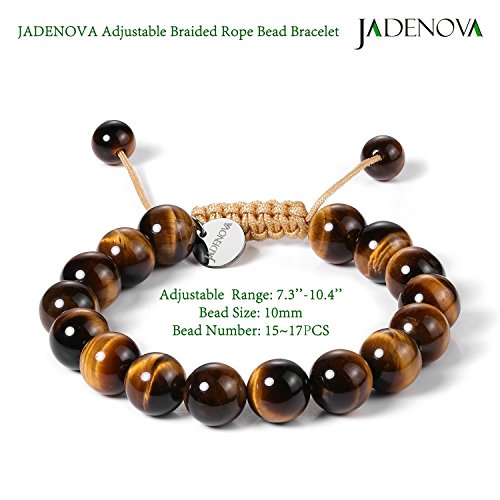 JADENOVA Natural Bead Bracelet Semi Precious Gemstone Beaded Bracelet for Women Healing Crystal Stone Stretch Bracelet Men Couple Bracelets (2pcs,6-8mm/8-10mm) - color: Yellow Tiger Eye, size: 8mm/10mm
