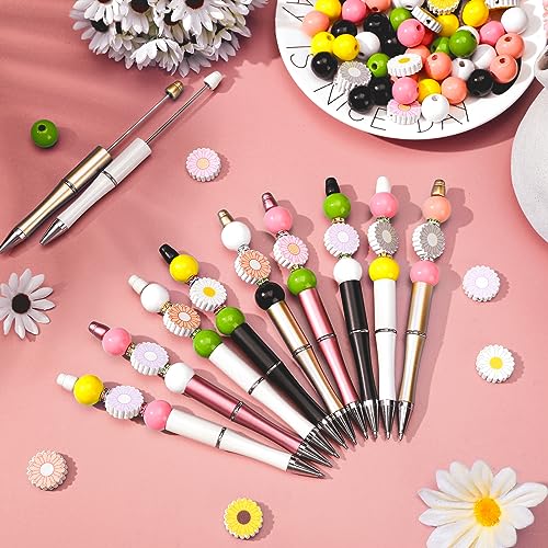 Colarr 24 Sets Plastic Beadable Pens DIY Pens Making Kit Assorted Wood Beads Crystal Spacer Black Ink Ballpoint for Women Crafts Office Family Gifts(Daisy) - style: Daisy