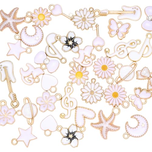 Assorted Enamel Charms for Jewelry Making Bulk Cute Small Alloy Charms Pendant for Bracelet Earring Necklace - color: White