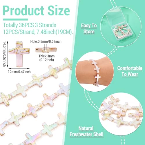 Beadthoven 36Pcs Cross Natural Freshwater Shell Beads 14.5x12mm Colorful Drawbench Painted Crucifix Cross Beads Small Jesus Christian Crosses Gemstone Loose Spacers for DIY Jewelry Making - color: Iridescent