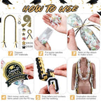 Graduation Candy Lei Making Kit Class of 2026 DIY Lei PE Bags Tubing Money Leis 2026 Graduation Ribbon Necklace Include 2 x 5 ft PE Bags 90 Pcs Flower Accessories for Grad Party Supplies (Gold, Black) - color: Gold, Black