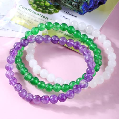2/3-Pieces 4mm 6mm 8mm Natural Crystal Gemstone – Handmade Reiki Energy Healing Stretch Bracelets Jewelry for Yoga, Meditation, Unisex - color: 3 Pieces (Amethyst&GreenJade&WhiteJade), size: 6mm