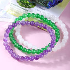 2/3-Pieces 4mm 6mm 8mm Natural Crystal Gemstone – Handmade Reiki Energy Healing Stretch Bracelets Jewelry for Yoga, Meditation, Unisex - color: 3 Pieces (Amethyst&GreenJade&WhiteJade), size: 6mm