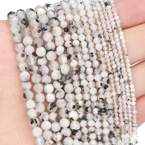 120pcs 3mm Natural Blackpoint Moonstone Gemstone Beads Faceted Round Loose Stone Beads for Jewelry Making (1 Strand) - color: Blackpoint Moonstone, size: 2.8-3.3mm