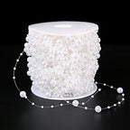 FQTANJU 200 Ft Acrylic Crystal Beads String Roll, 8mm and 3mm Mixed, Party Garland Wedding Centerpieces Bridal Bouquet Crafts Decoration 60M(White) - color: White