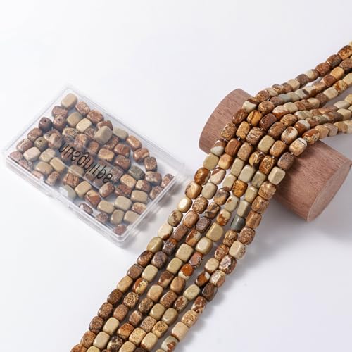 Natural Large Brown Picture Jasper Cube Stone Beads 8x11mm 38cm/str Loose Semi Gemstone Stone Square Beads for Making Bracelets Necklace - color: Brown Picture Jasper