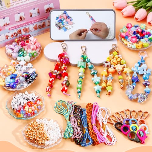 TOHONGADON 1812 Pcs Bead Keychain Making Kit, 7 Color Rainbow Beads Bag Charm Kit, Keychain Making Supplies with Beads, Great for Gifts, Festival, Party, Activity - color: 1812 Pcs Beads Keychain Kit