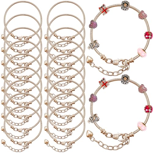 Hicarer 20 Pcs Chain Bracelet for Jewelry Making Women DIY Adjustable Snake Charm Bracelet with Heart Shape Extender Chain(Gold) - color: Gold