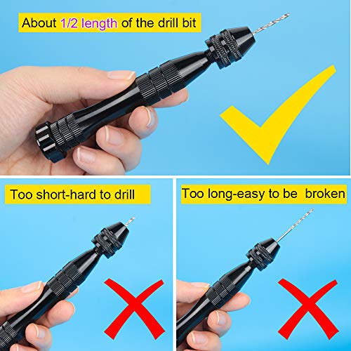 LEOBRO Hand Drill for Resin Molds, 12 cm Black Pin Vise with 10 PCS Steel Drill Bits (0.8-3mm), for Drilling Holes in Epoxy Resin, Polymer Clay, Wood, Making Jewelry Keychain Pendant - color: B-black