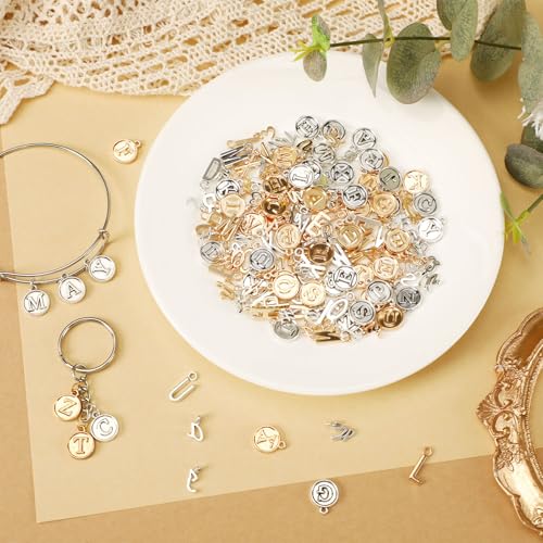 SANNIX 156Pcs/6 Sets Alphabet ABC Letter Charms 3 Styles Capital A-Z Charms DIY Bracelet Necklace Pendants with 200Pcs Open Jump Rings for Jewelry Making (KC Gold & Antique Silver) - color: KC Gold and Silver