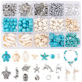 PH PandaHall 292pcs Turquoise Jewelry Making, Boho Ocean Beach Shell Bead Charms Starfish Mermaid Turtle Beads Summer Sea Dangle Pendant for Gift Bracelet Necklace Earring Anklet Craft Jewelry Making - color: Blue