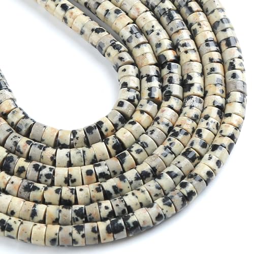 150pcs 2x4mm Natural Dalmation Jaspers Tube Shape Beads Loose Flat Round Cylinder Flat Spacer Green Stone Beads for Bracelet Earrings Jewelry Making - color: Dalmatian Jasper, size: 2x4mm Tube shape