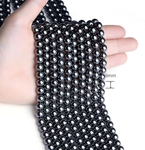 Natural Black Hematite Beads 100Pcs 8mm Crystal Beads Round Stone Loose DIY Smooth Bead for Bracelet Necklace Earrings Making - color: B-Black Hematite, size: 100pcs