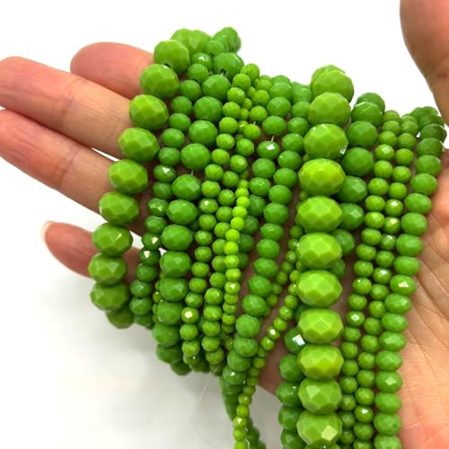 780Pcs Briolette Crystal Glass Beads for Jewelry Making, 3-10mm Faceted Olive Green Crystal Beads for Bracelets, Rondelle Glass Beads Bulk for Crafts Wine Charms Wind Chimes Suncatchers - color: Olive Green