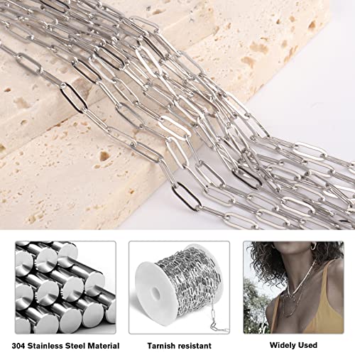[33 Ft] Stainless Steel Paperclip Chains Roll, 3mm Width 304 Stainless Steel Oval Link Chains Spool Bulk for Jewelry Making - color: 3mm width