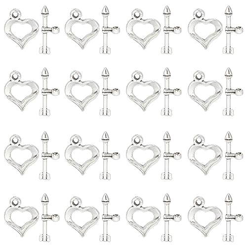 SUNNYCLUE 1 Box 80 Sets Toggle Clasps Valentine's Day Antique Silver Toggle Clasp Heart & Arrow OT Clasp T-bar Closure Clasps Love Heart Closure Connector Alloy Metal Clasp Charms for Jewelry Making - style: Style 5
