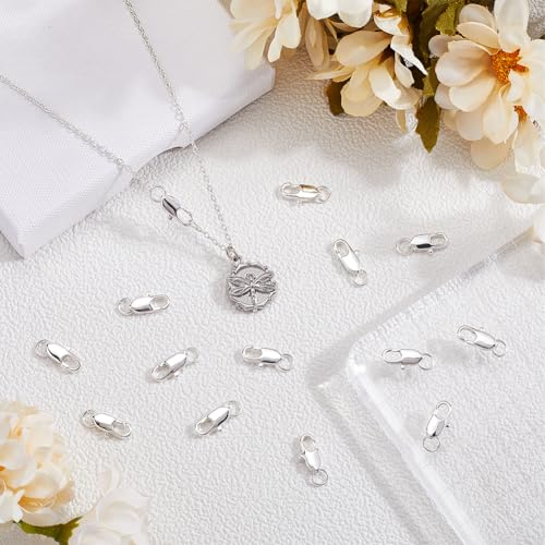 Beebeecraft 1 Box 20Pcs Lobster Claw Clasp with Jump Rings 925 Sterling Silver Plated Brass Necklace Clasps for DIY Jewelry Making (12x6mm) - color: Silver-20pcs