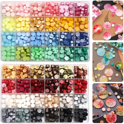 Wax Seal Kit, 1200Pcs Octagon Wax Seal Beads for Wax Seal Stamp, Decor for Envelope Wedding Invitation and Sealing Letter-48 Lattices of Metallic Assorted Color Sealing Wax Beads (Kit 4) - color: 48 Lattices of Wax Seal Beads Kit 4