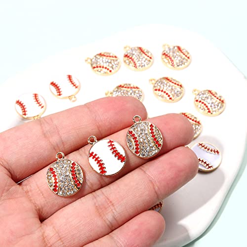 20PCS Sports Charms Enamel Basketball Baseball Pendant Charms for Jewelry Making Rhinestone Ball Game Softball Charms for Necklace Bracelet Earrings DIY Crafts - color: Set 3