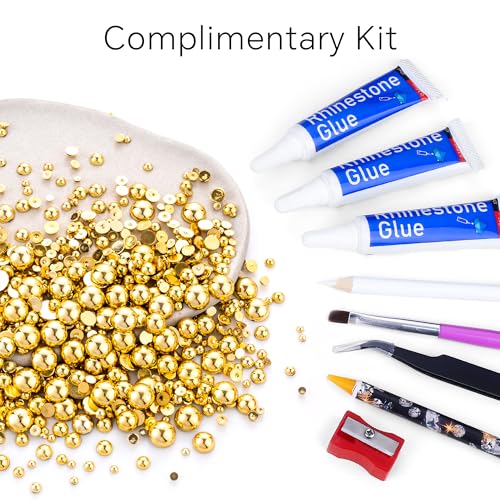 60g Gold Flatback Half Round Pearls Mixed Size 3-10mm Resin Craft Beads for Nail Art, Face Gems, DIY Jewelry Making - color: Gold, size: 60g