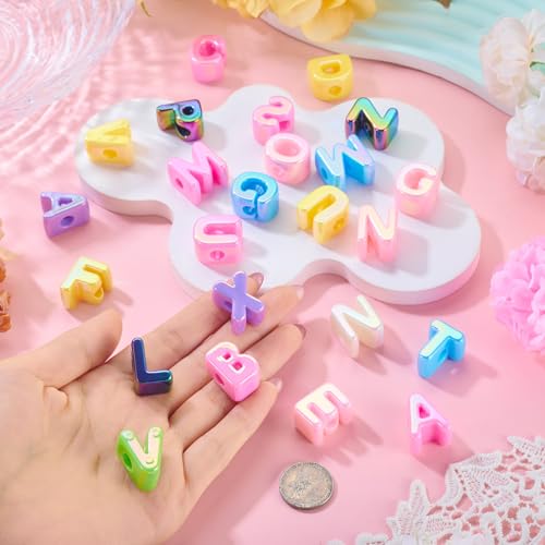 52Pcs Large Acrylic Letter Beads Chunky Alphabet Letter Bead Rainbow UV Plating Big Initial Spacer Beads for Keychains Wristbands Bracelets Necklace Jewelry Making - color: UV Plating, Letter A~Z