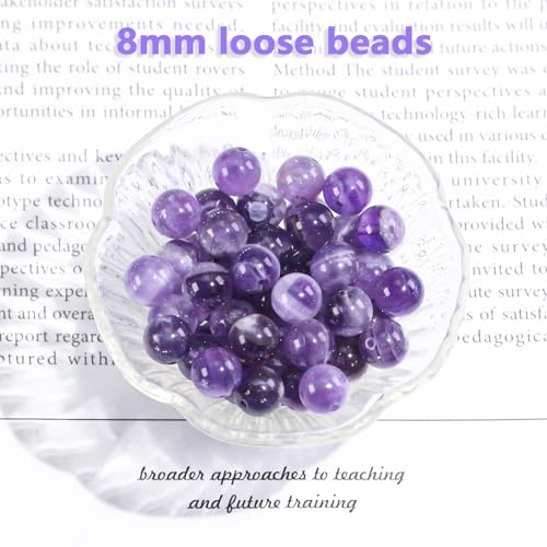 8mm Natural Amethyst Gemstone Round Loose Beads for Jewelry Making DIY Bracelets Necklace (45-48pcs/strand) - color: Amethyst, size: 8mm (15"/Strand)
