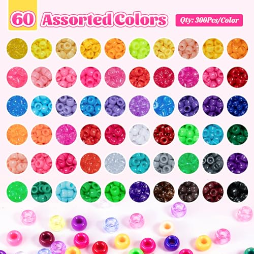 Umikk 18000 Pony Beads Bulk, 60 Colors Plastic 6x9mm Kandi Beads Bulk for Bracelets Making Hair Braiding Jewelry Making DIY Crafts (10.3LB, Shockproof Package) - color: 60colors18000pcs